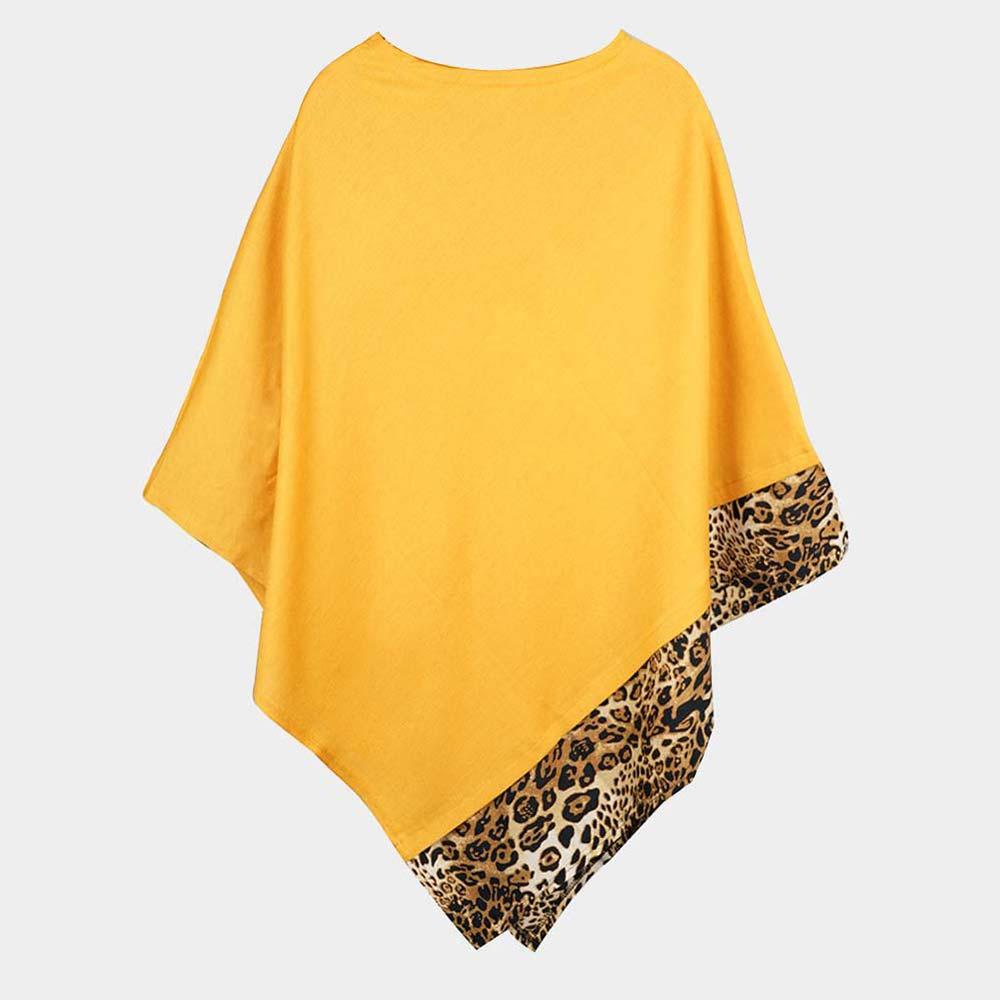 Mustard Leopard Trim Solid Poncho