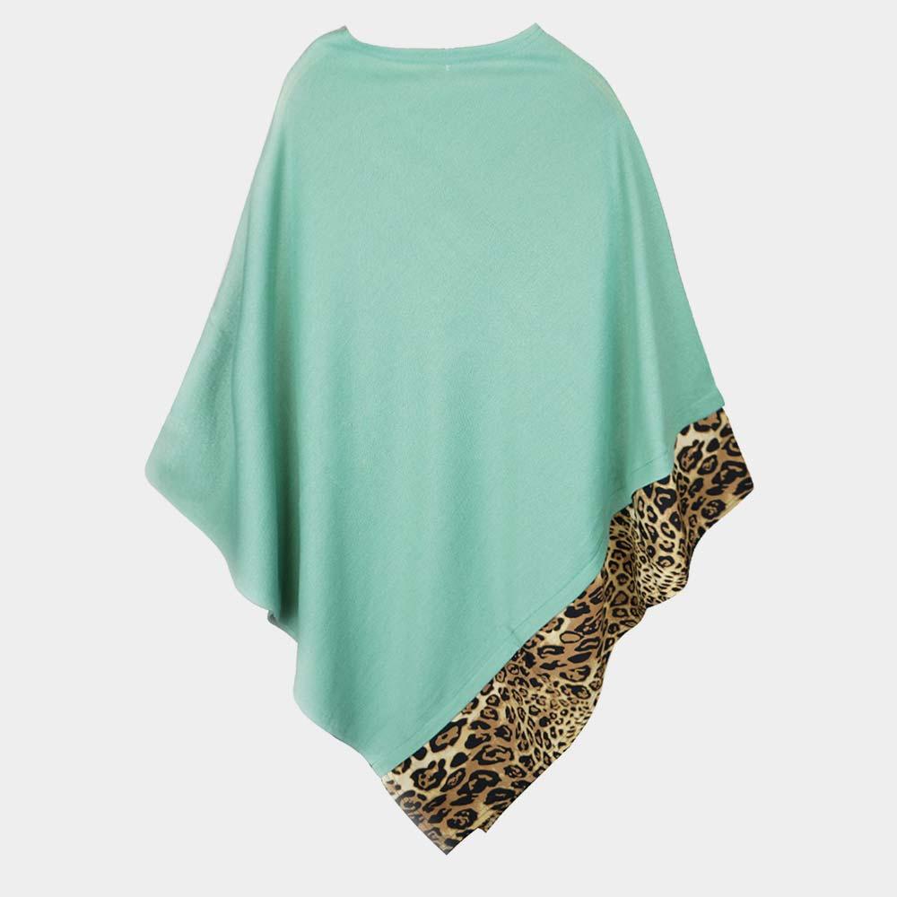 Teal Leopard Trim Solid Poncho