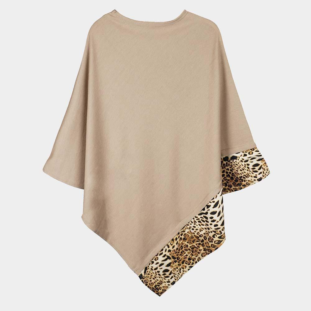Taupe Leopard Trim Solid Poncho - Jewelry Store by Erik Rayo