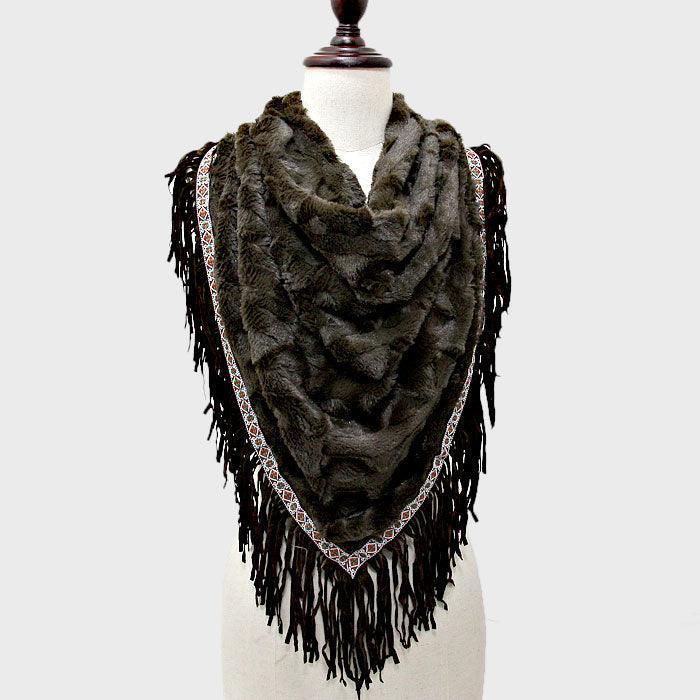 Brown Boho Fringe Fur Scarf - Jewelry Store by Erik Rayo