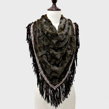 Load image into Gallery viewer, Brown Boho Fringe Fur Scarf
