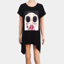 Load image into Gallery viewer, Black Bling Sunglasses Lip Accented Girl Print Half Sleeve Top
