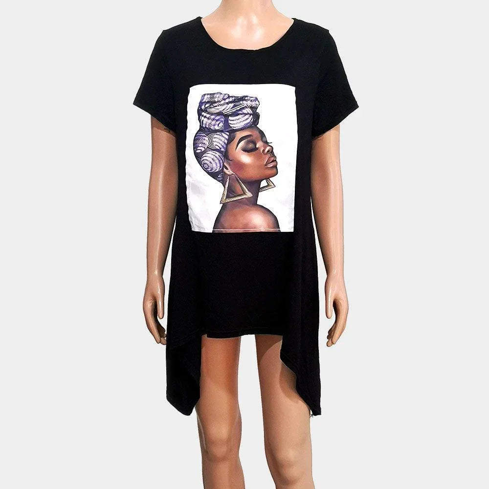 Black Bling Turban Hat Earring Accented Girl Print Half Sleeve Top - Jewelry Store by Erik Rayo