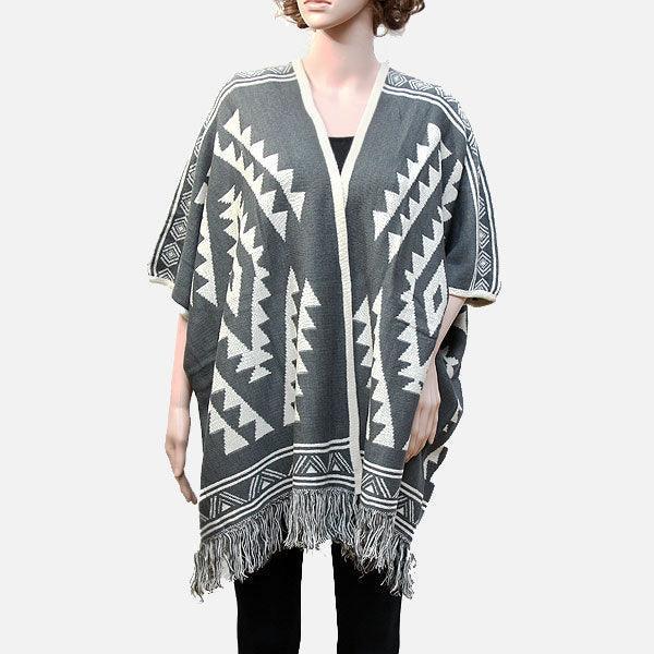Gray Tribal Fringe Acrylic Poncho - Jewelry Store by Erik Rayo