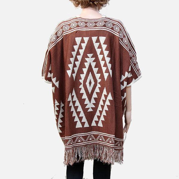 Brown Tribal Fringe Acrylic Poncho - Jewelry Store by Erik Rayo