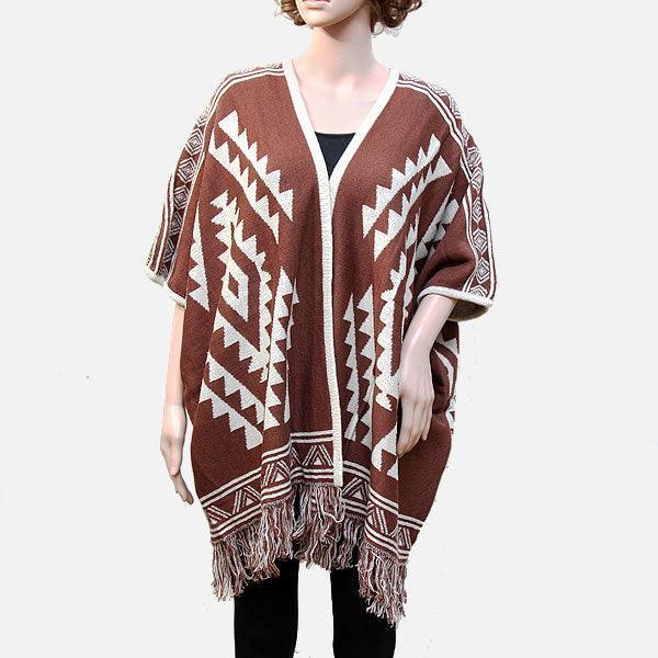 Brown Tribal Fringe Acrylic Poncho - Jewelry Store by Erik Rayo