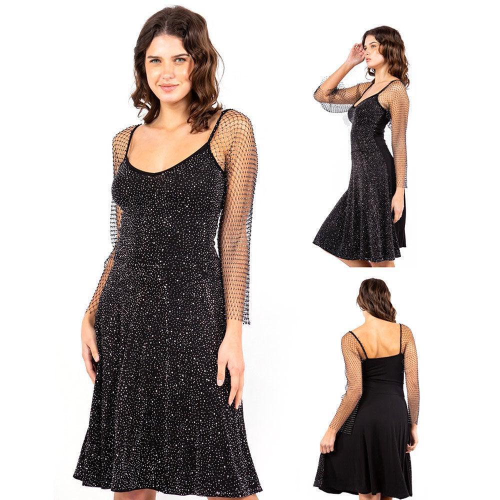 Black Bling Studded Pleated Dress - Jewelry Store by Erik Rayo