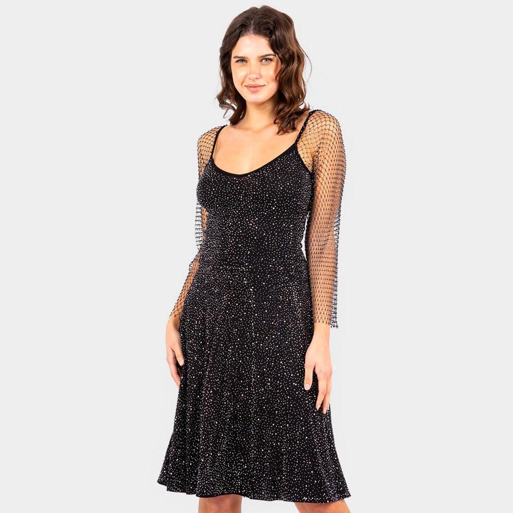 Black Bling Studded Pleated Dress - Jewelry Store by Erik Rayo