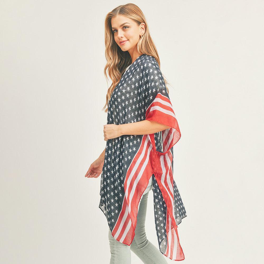 American USA Flag Print Kimono Poncho - Jewelry Store by Erik Rayo