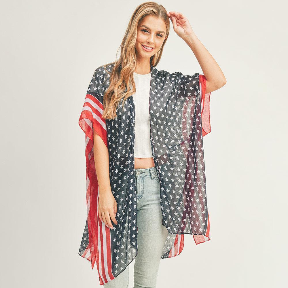 American USA Flag Print Kimono Poncho - Jewelry Store by Erik Rayo