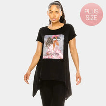 Load image into Gallery viewer, Black Queen Woman Printed Crystal Embellished Half Sleeve Top
