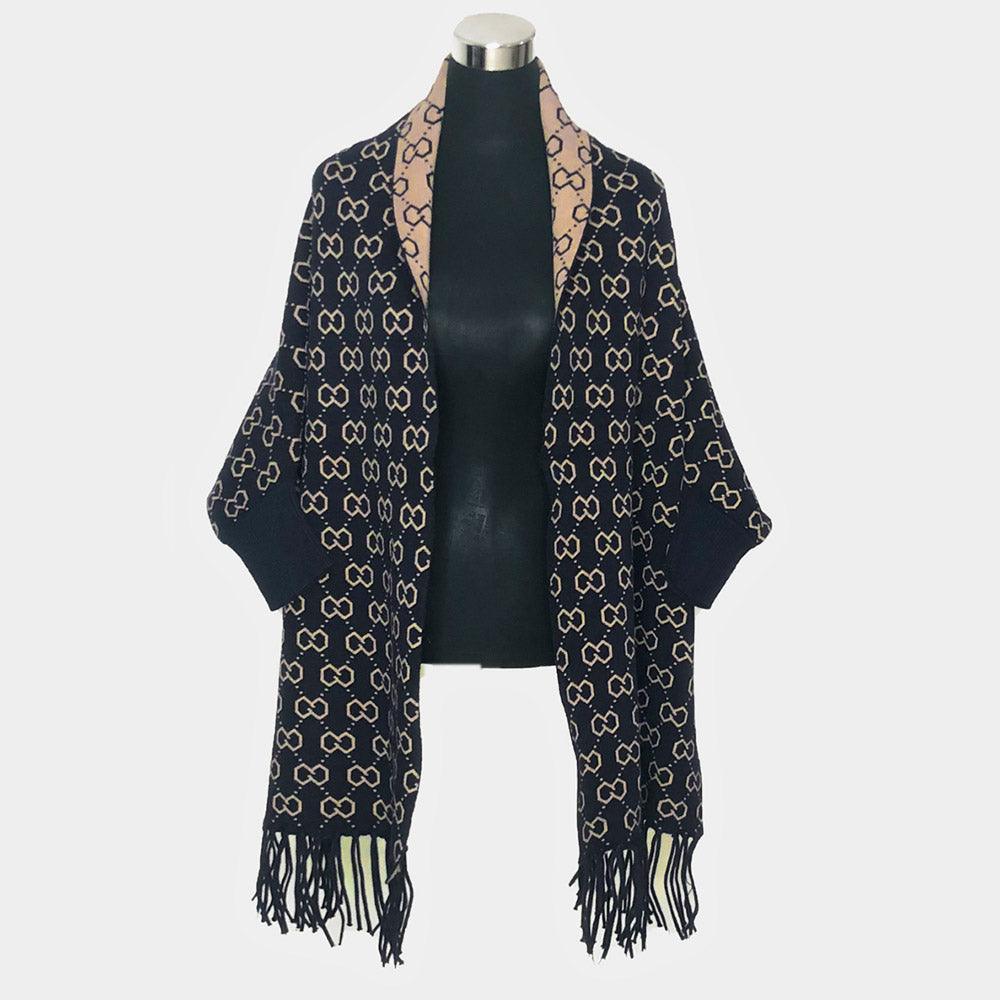 Navy Luxury Patterned Poncho - Jewelry Store by Erik Rayo