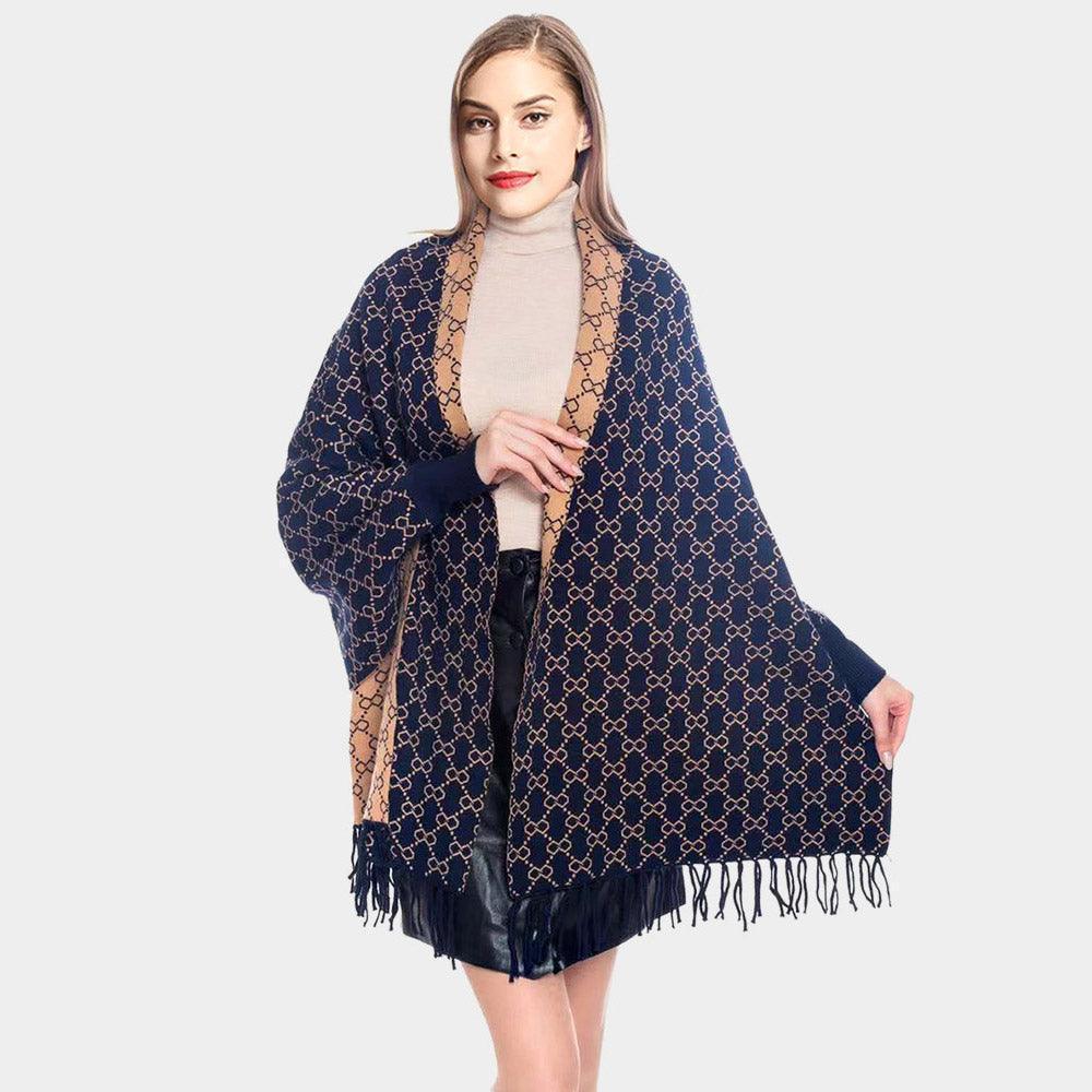 Navy Luxury Patterned Poncho - Jewelry Store by Erik Rayo