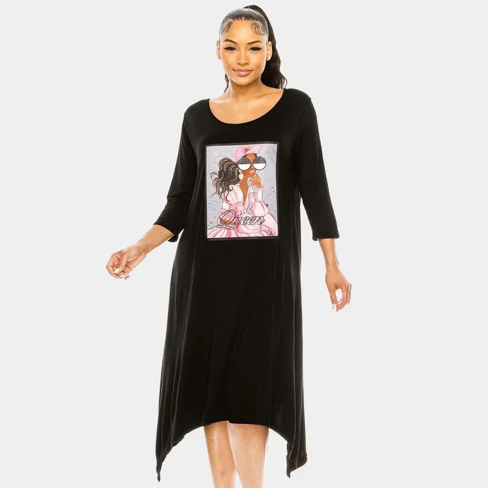 Black Queen Woman Printed Bling Dress - Jewelry Store by Erik Rayo