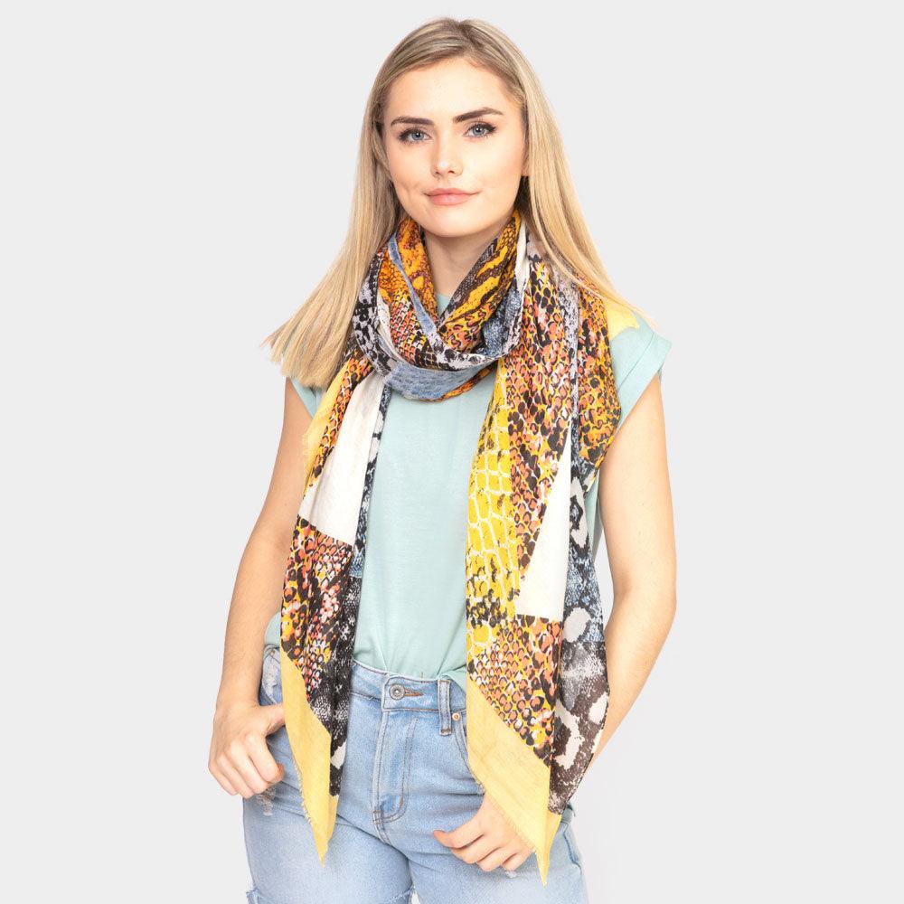 Yellow Snake Pattern Oblong Scarf