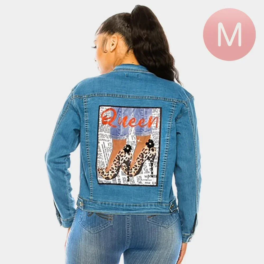 Denim Queen Stiletto Heel Back Accented Denim Jacket