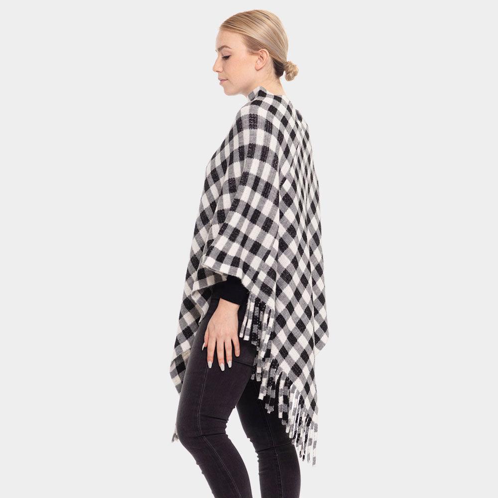 Black Buffalo Plaid Check Poncho - Jewelry Store by Erik Rayo