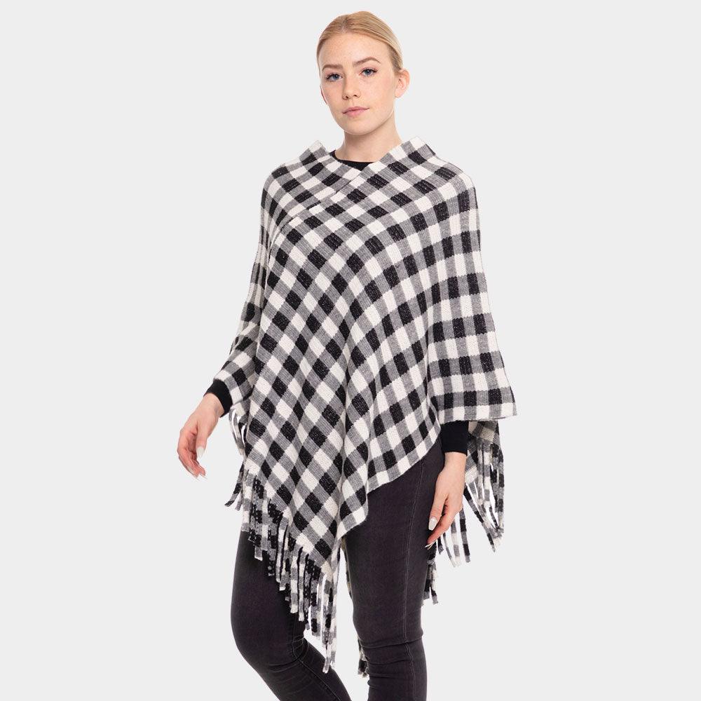 Black Buffalo Plaid Check Poncho