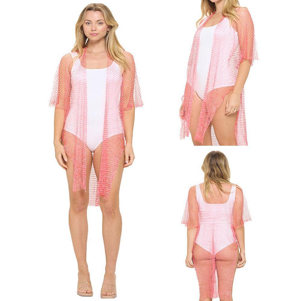 Fuchsia Bling Mesh Cover Up Kimono Poncho - Jewelry Store by Erik Rayo
