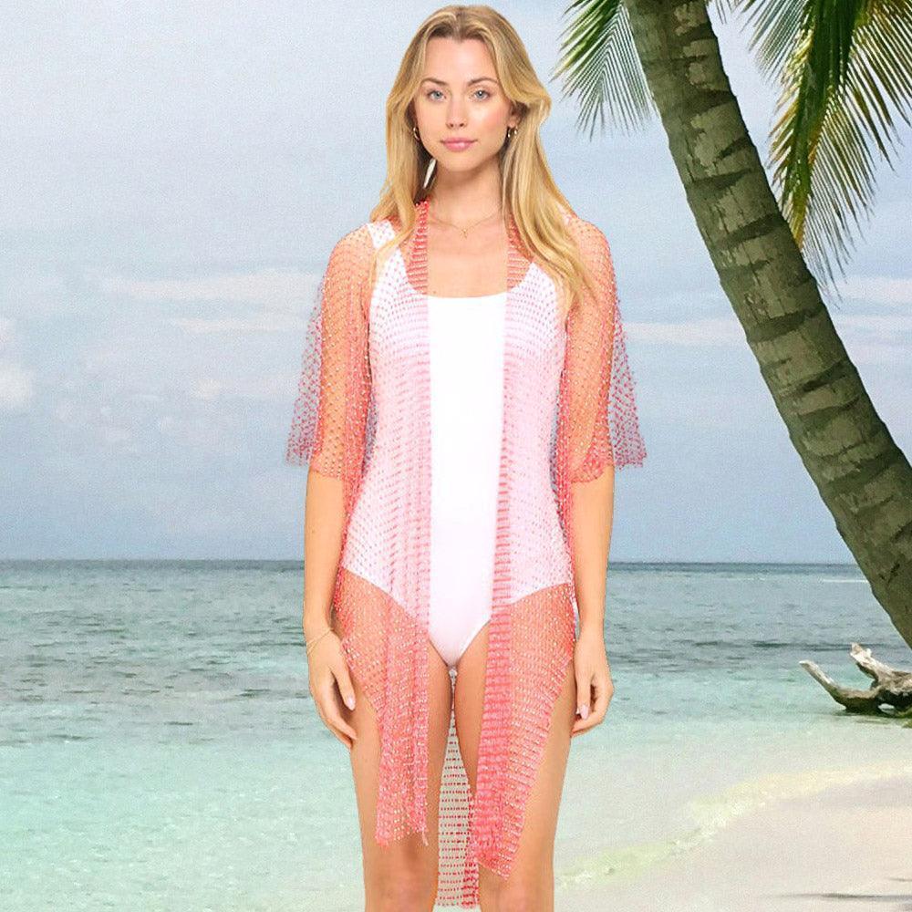 Fuchsia Bling Mesh Cover Up Kimono Poncho - Jewelry Store by Erik Rayo