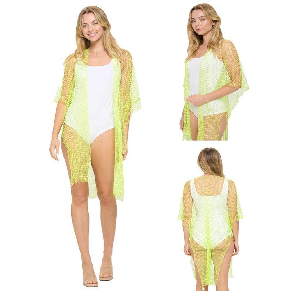 Green Bling Mesh Cover Up Kimono Poncho - Jewelry Store by Erik Rayo