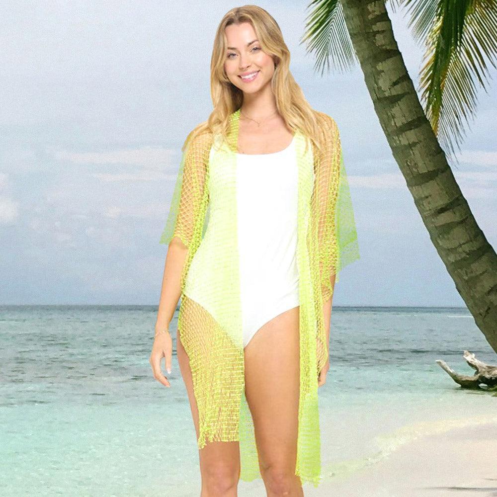 Green Bling Mesh Cover Up Kimono Poncho - Jewelry Store by Erik Rayo