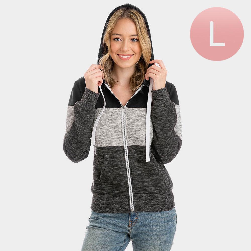 Black Color Block Zip Up Hoodies Sweater