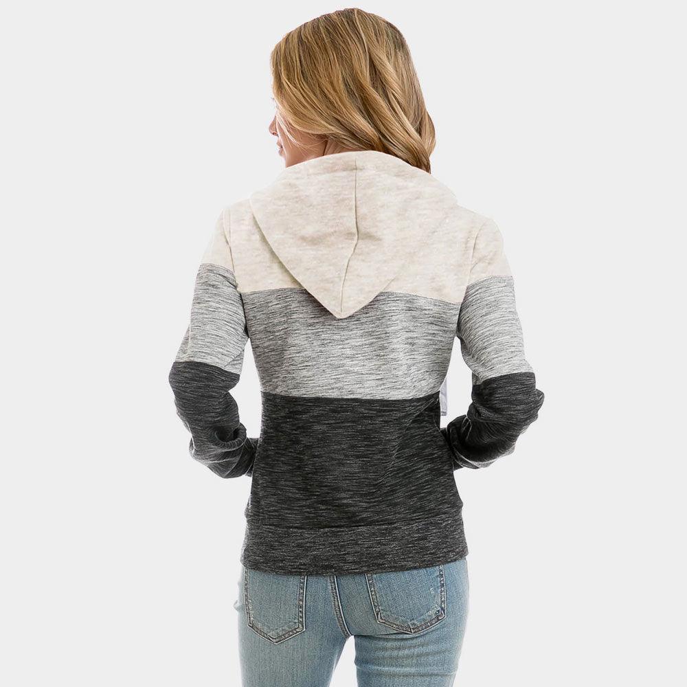 Ivory Color Block Zip Up Hoodies Sweater - Jewelry Store by Erik Rayo