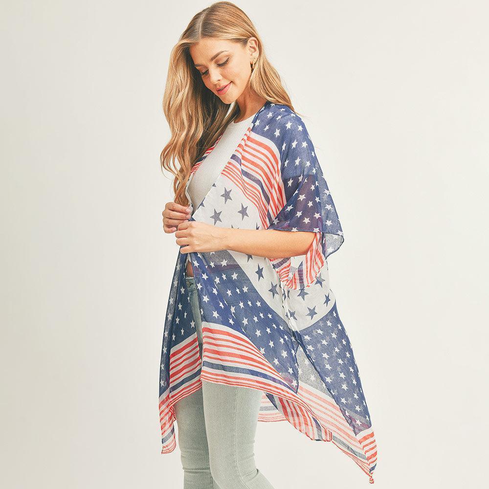 Multi Striped American USA Flag Kimono Poncho - Jewelry Store by Erik Rayo