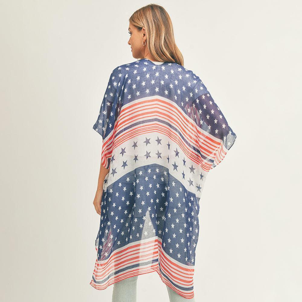 Multi Striped American USA Flag Kimono Poncho - Jewelry Store by Erik Rayo