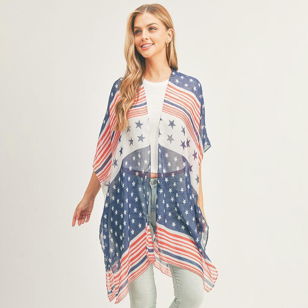 Multi Striped American USA Flag Kimono Poncho - Jewelry Store by Erik Rayo