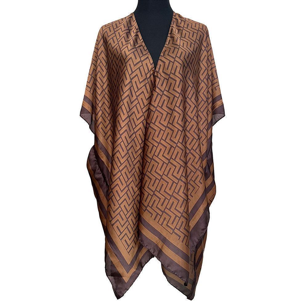 Brown Maze Patterned Kimono Poncho - Jewelry Store by Erik Rayo