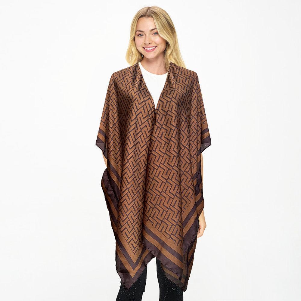 Brown Maze Patterned Kimono Poncho - Jewelry Store by Erik Rayo