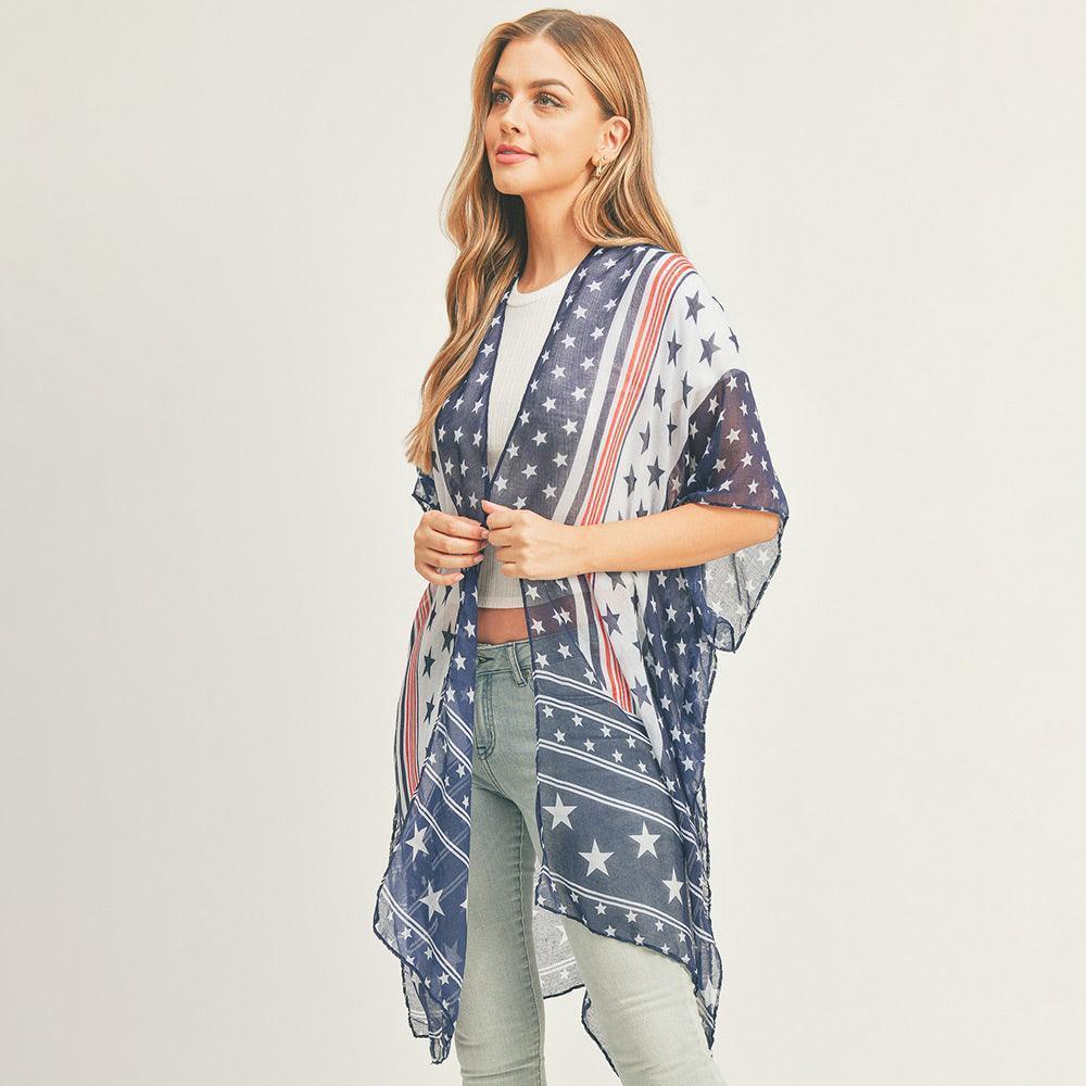 American USA Flag Kimono Poncho - Jewelry Store by Erik Rayo