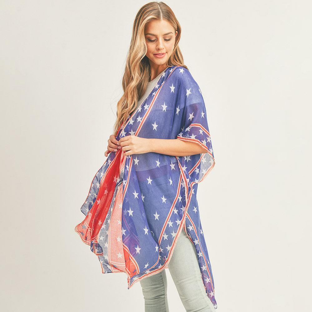 American USA Flag Kimono Poncho - Jewelry Store by Erik Rayo