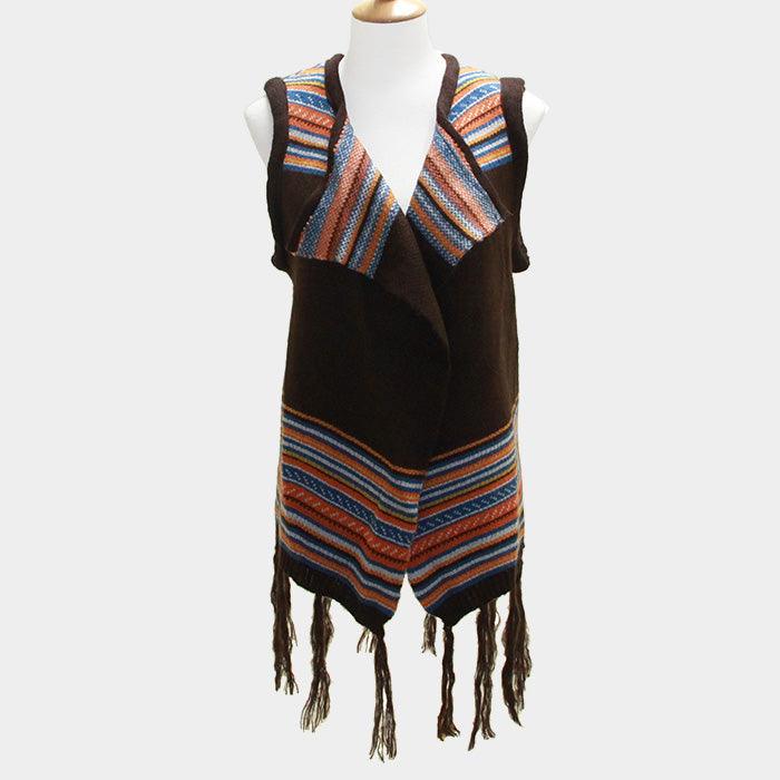 Orange Tribal Fringe Acrylic Poncho