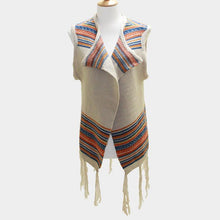 Load image into Gallery viewer, Orange Tribal Fringe Acrylic Poncho
