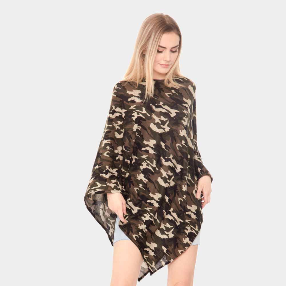 Olive Green Camouflage Pattern Poncho