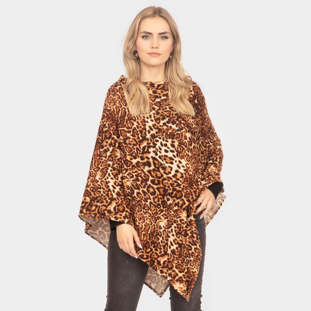 Brown Leopard Patterned Poncho