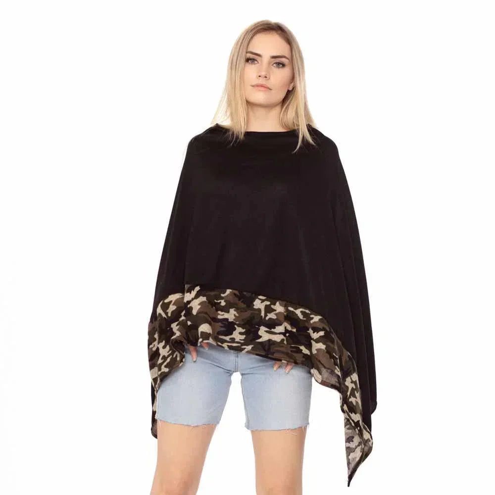 Black Camouflage Pattern Trim Poncho - Jewelry Store by Erik Rayo