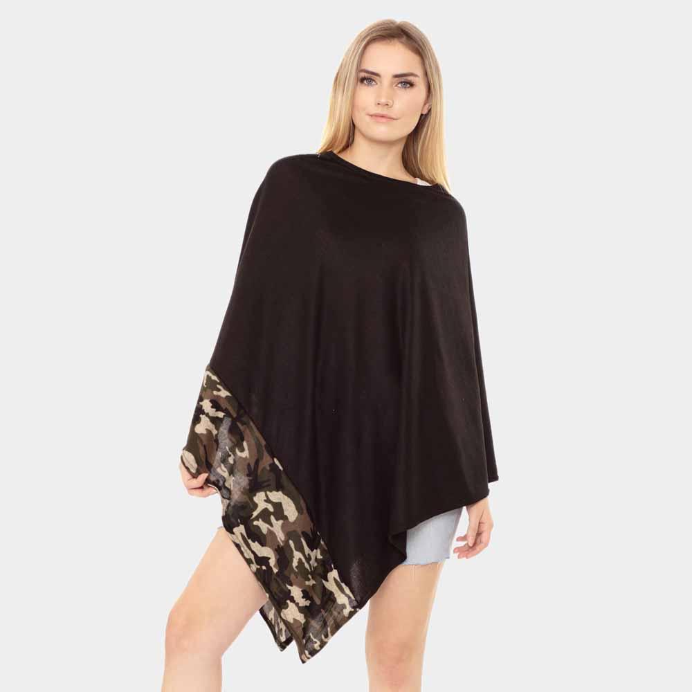 Black Camouflage Pattern Trim Poncho