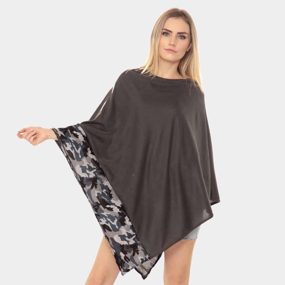 Gray Camouflage Pattern Trim Poncho