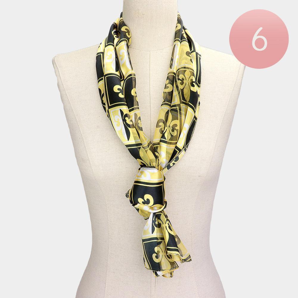 Black 6PCS - Silk Feel Fleur De Lis Print Scarf - Jewelry Store by Erik Rayo