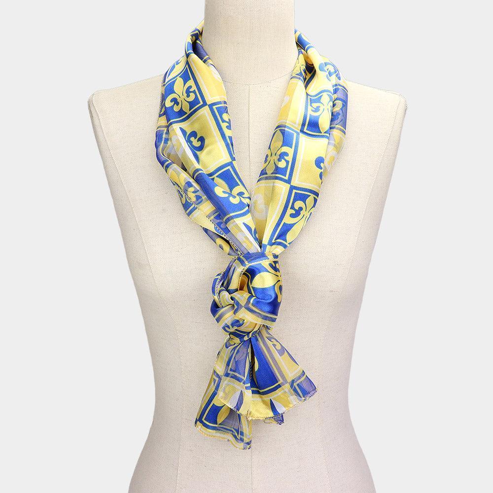 Blue 6PCS - Silk Feel Fleur De Lis Print Scarf - Jewelry Store by Erik Rayo