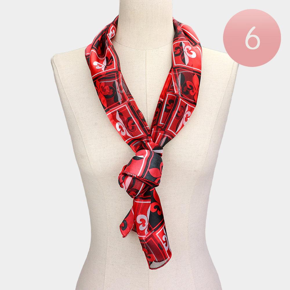 Red 6PCS - Silk Feel  Fleur De Lis Print Scarf