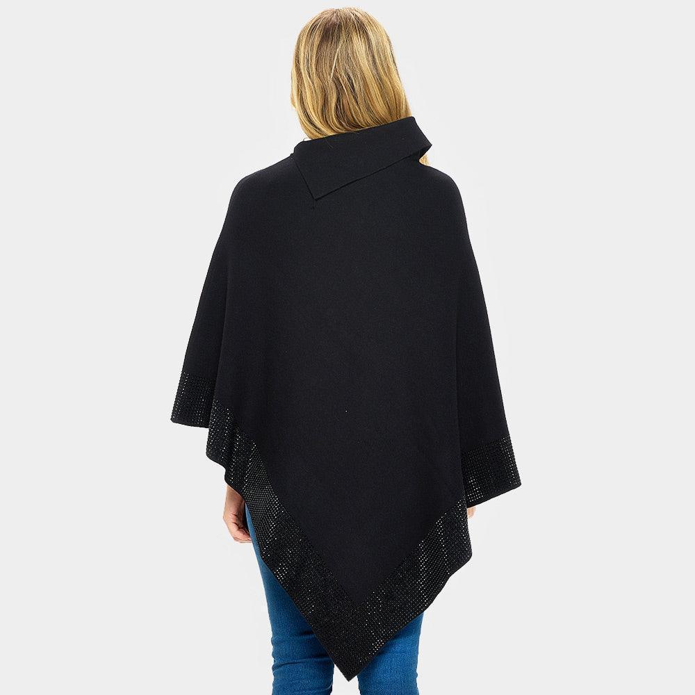 Black Bling Border Solid Neck Poncho - Jewelry Store by Erik Rayo