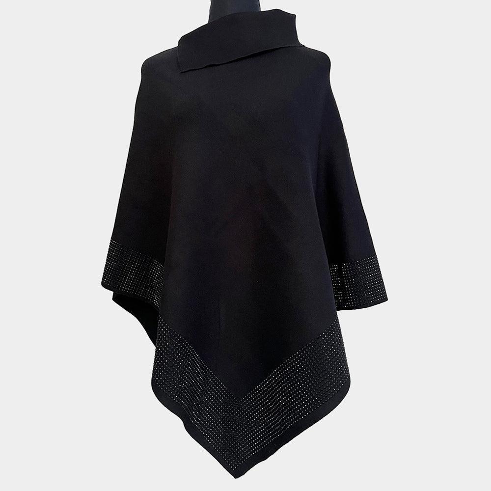 Black Bling Border Solid Neck Poncho - Jewelry Store by Erik Rayo