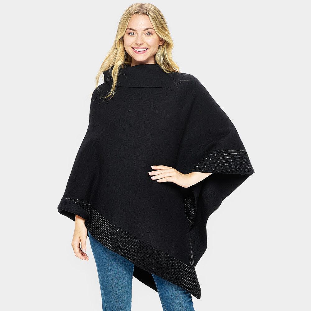 Black Bling Border Solid Neck Poncho - Jewelry Store by Erik Rayo