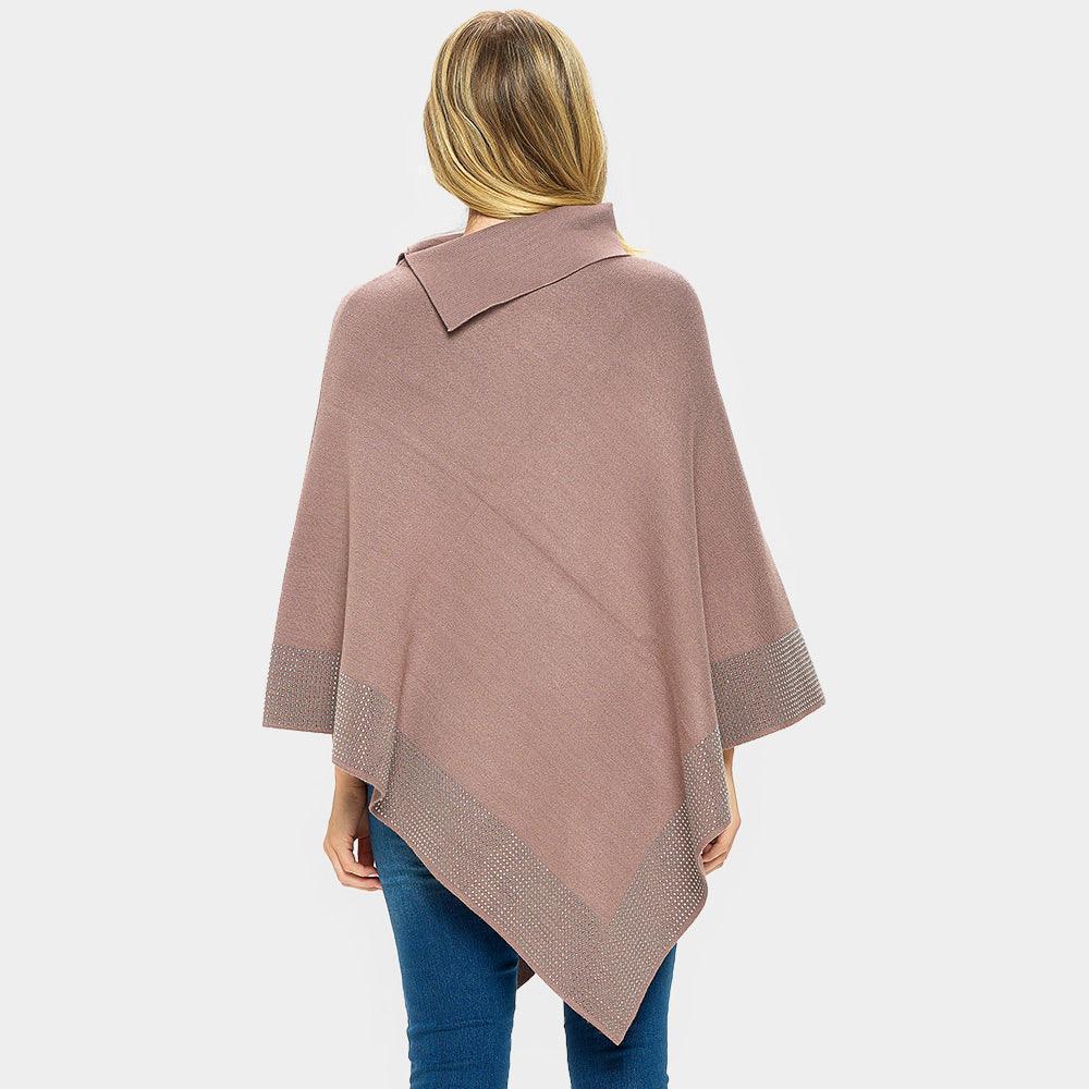 Khaki Bling Border Solid Neck Poncho - Jewelry Store by Erik Rayo