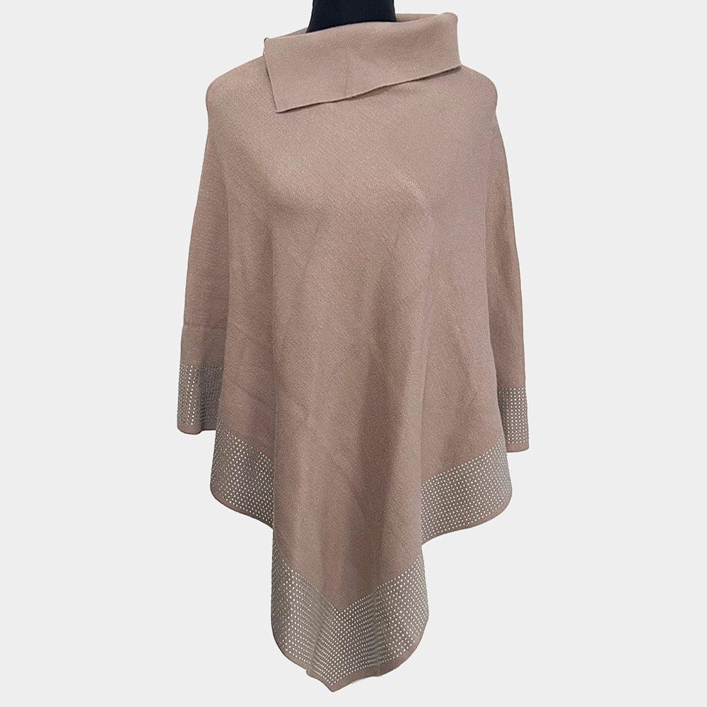 Khaki Bling Border Solid Neck Poncho - Jewelry Store by Erik Rayo